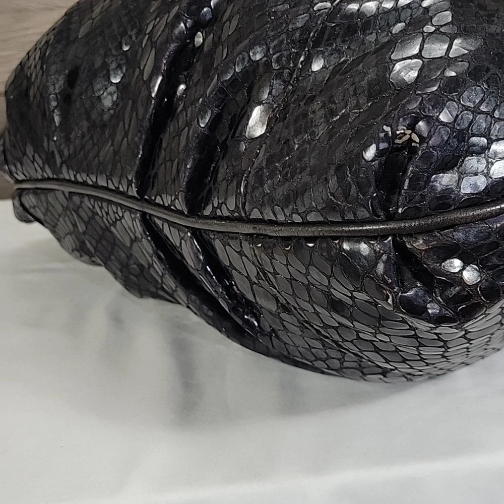 Brighton Black Patent Snakeskin Embossed Leather Women's Bag